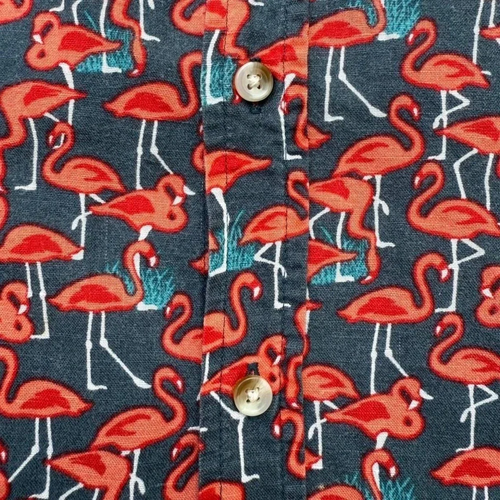 Banana Republic Linen Cotton Flamingo Print Shirt Size Large Short Sleeve Summer